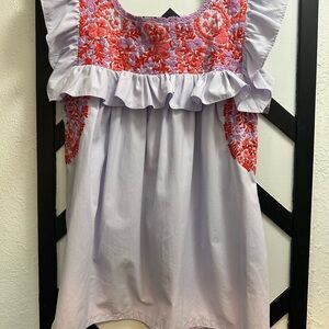 Mi Golondrina Lavender and Coral Embroidered Blouse